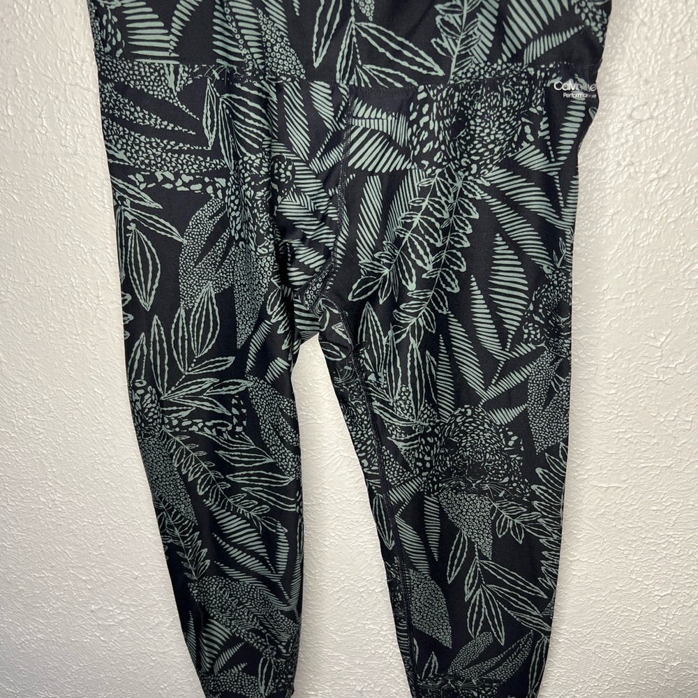 Calvin Klein Black and Green Leaf Print Leggings
